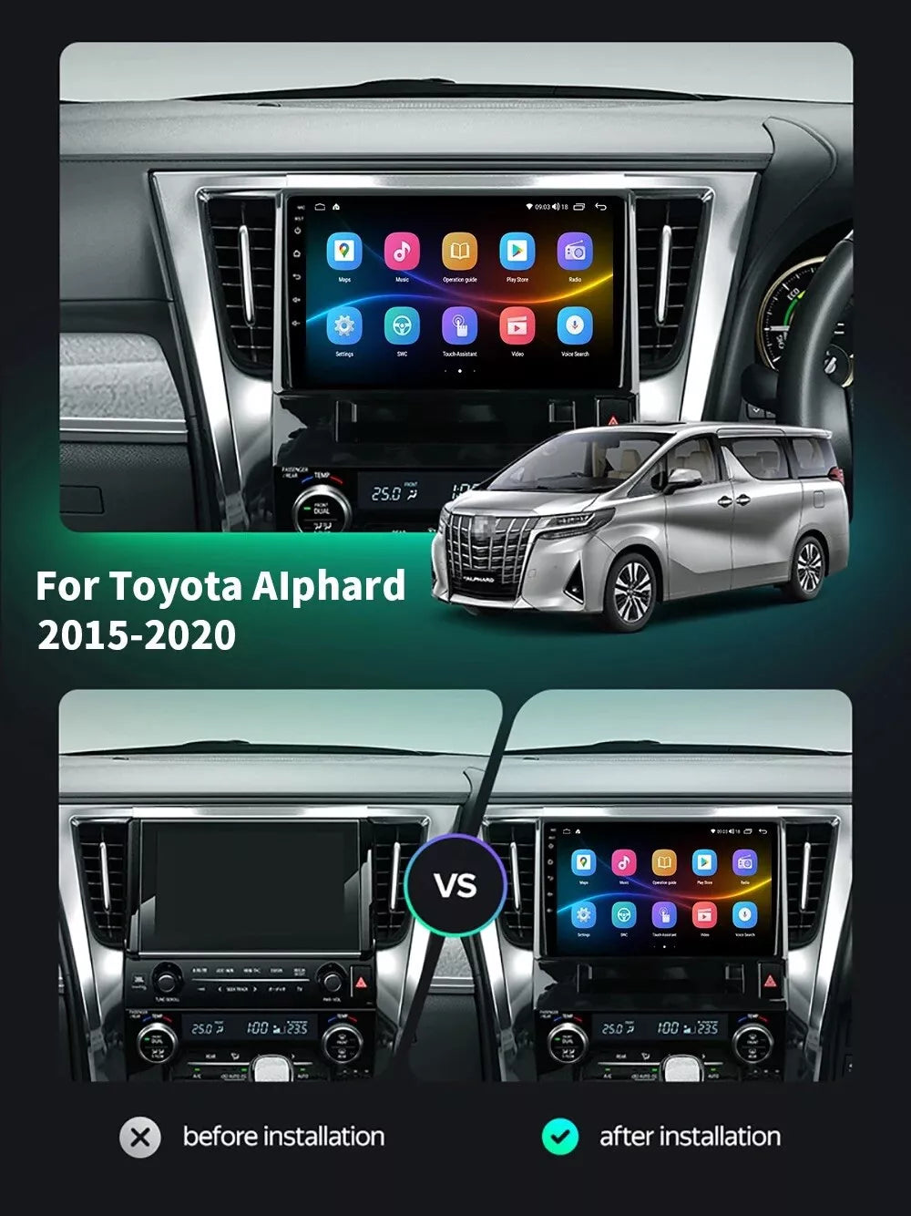 10.2 inch Car Stereo Android Head Unit For Toyota Alphard H30 2015-2020 Radio Multimedia Video Player Navigation GPS No 2din