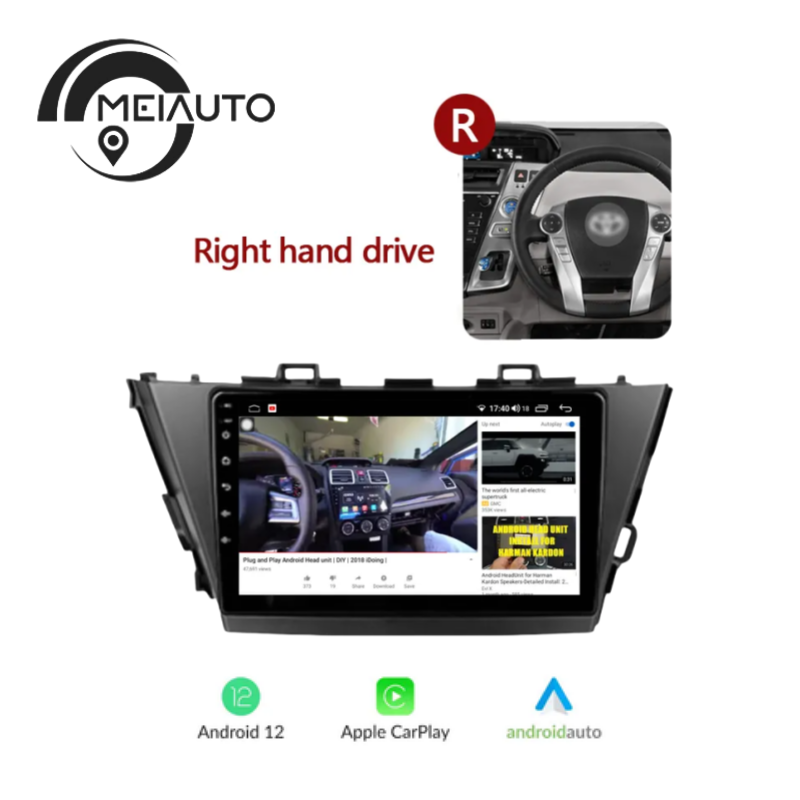 Car AndroidAuto Carplay Radio Player For Toyota Prius Plus V Alpha LHD RHD 2012-2017 Head Unit Plug And Play Navi GPS