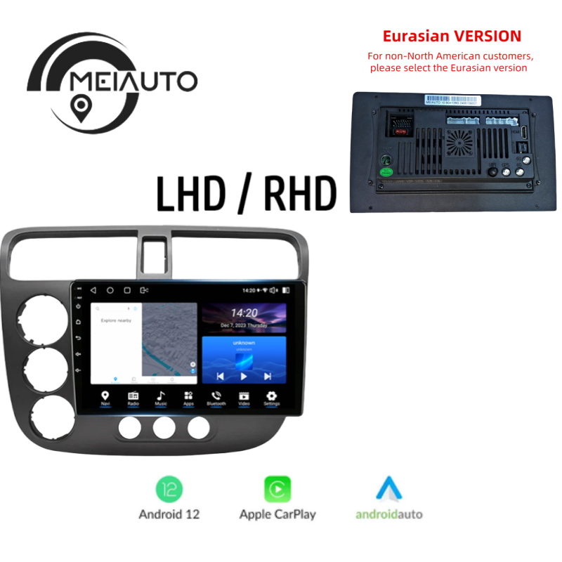 Android 12 Car Radio for Honda Civic 7 LHD RHD 2000-2006, 9 inch Touch Screen Car Stereo, Apple Carplay Android Auto Steering Wheel Control Bluetooth Hi-Fi Audio