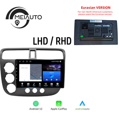 Android 12 Car Radio for Honda Civic 7 LHD RHD 2000-2006, 9 inch Touch Screen Car Stereo, Apple Carplay Android Auto Steering Wheel Control Bluetooth Hi-Fi Audio