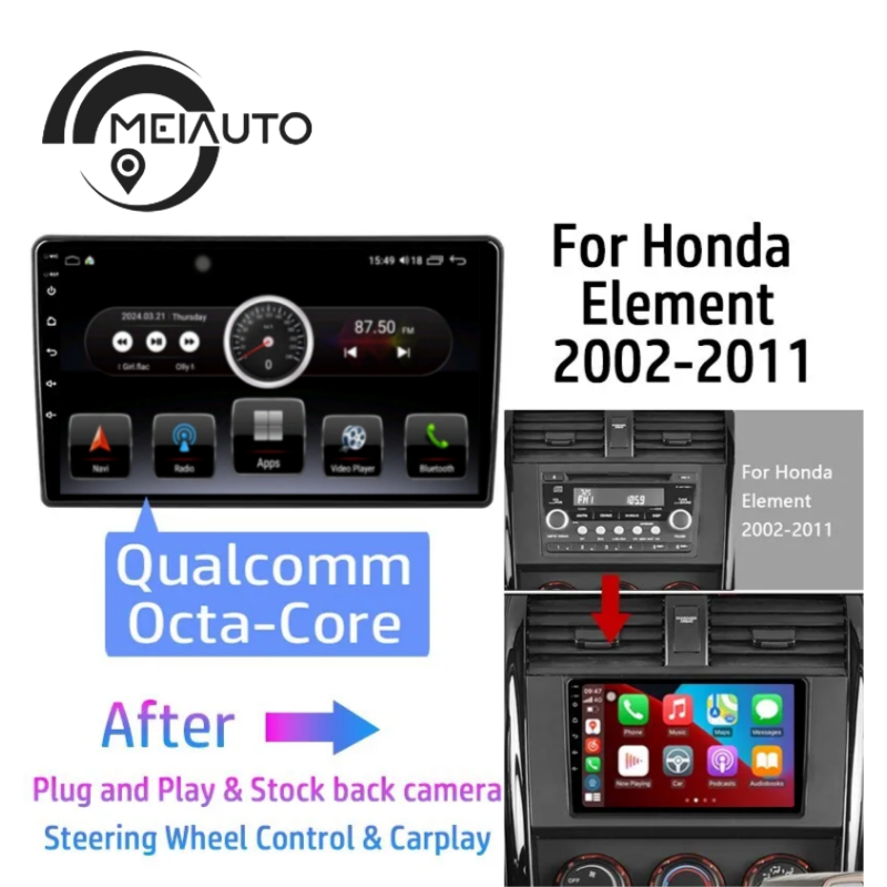 Honda Element (2002-2011) Car Stereo with Android CarPlay, GPS Navigation, and Wi-Fi Connectivity